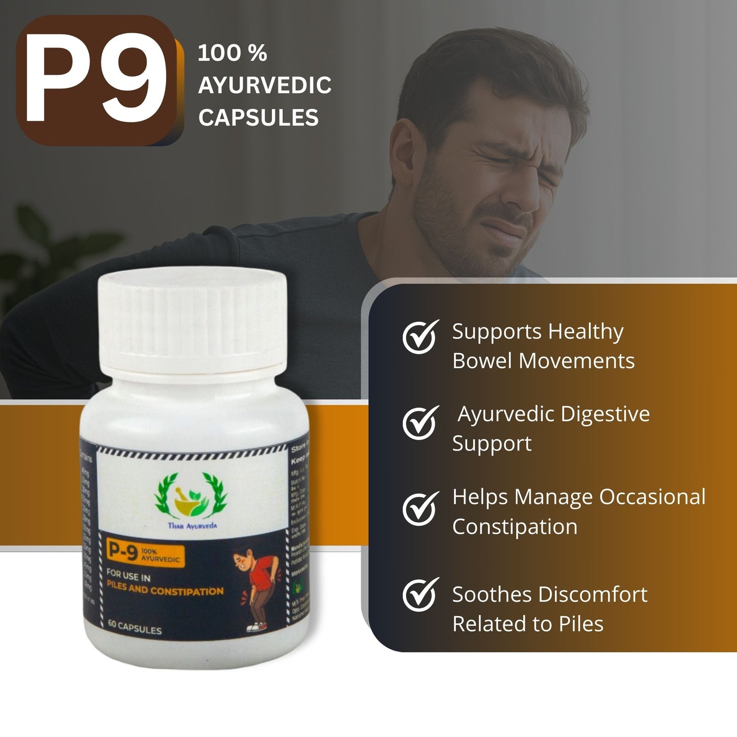 P-9 Ayurvedic Capsules - Relief from piles and constipation